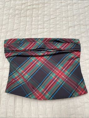 J.Crew Plaid Bustier Top in Red, Green & Blue Tartan